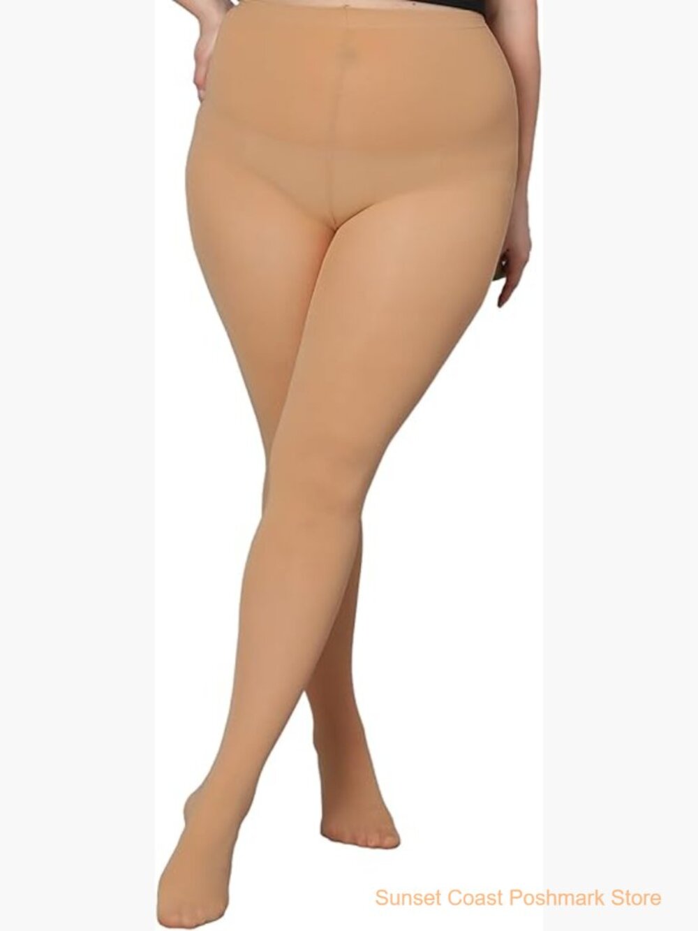 Plus Size Control Top Semi Opaque Tights High Waist Nylon